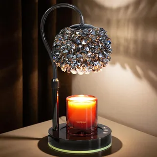 Kerzenwärmer-Lampe mit Timer & RGB-Beleuchtung – Dimmer, elektrische Wachswärmer-Lampe mit Kristallschirm, höhenverstellbar mit 2 Glühbirnen für Glasgefäßkerzen, Geschenk für Mütter & Frauen Schwarz