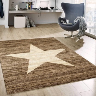 VIMODA Stern Muster Teppich Braun Beige Stylish Accessoire, Maße:160x220 cm
