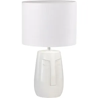 Tischleuchte Nachttischlampe Beistellleuchte Schlafzimmerleuchte Wohnzimmerlampe, Keramik beige Stoffschirm weiß, 1x E14, H 39 cm