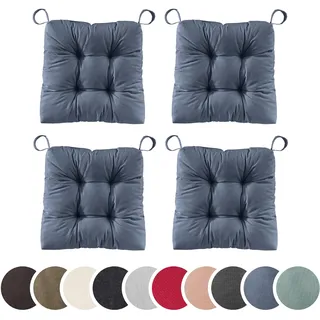 sleepling 4er Set Stuhlkissen 40 (vorne), 35 (hinten) x 38 x 7 cm, Sitzkissen für Stuhl & Bank mit Klettverschluss, 100% Polyester, Indoor & Outdoor, Made in EU, waschbar, Jeans Blau