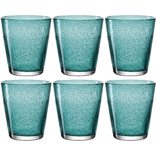 Leonardo Burano Trink-Gläser, 6er Set, handgefertigte Wasser-Gläser, spülmaschinengeeignete Gläser, bunte Becher aus Glas, türkis, 330ml, 034758