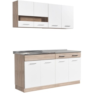 Homestyle4u 2354, Küche Modern Weiß Küchenzeile ohne Geräte Einbauküche Singleküche 160 cm Eiche Grau