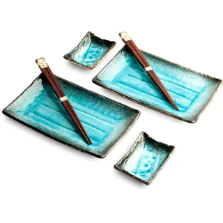 WESTCRAFT JAPAN ORIENTAL SUSHI TELLER SET | Sushi Geschirr Set | 6-teiliges Sushi-Set für 2 Personen | Sushi-Teller, Schalen und Essstäbchen in verschiedenen Asia Designs - Made in Japan (Mizumi)