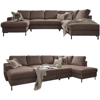 MIUFORM Lofty Lilly, 8 Sitzer Ecksofa mit Schlaffunktion, Rechts, Taupe | Sofa mit Schlaffunktion, Schlafsofa mit Bettkasten, Wohnlandschaft U Form, 303x197x84cm, Couch mit Schlaffunktion, Sofa Bed