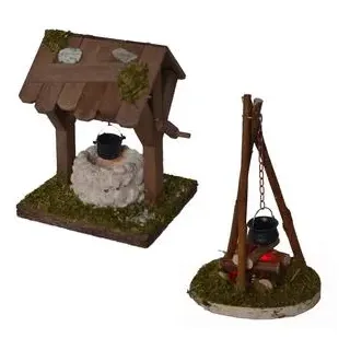 Kolbe Krippenzubehör-Set Brunnen & Lagerfeuer, Braun