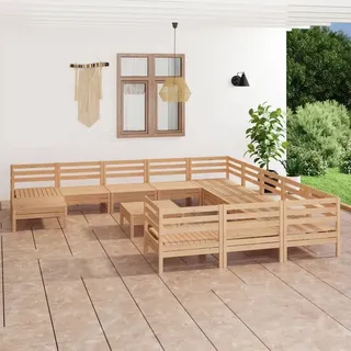 Möbel 13-tlg. Garten-Lounge-Set Massivholz Kiefer Balkon-Set - Gartenmöbel-Set DE4282248 - Braun
