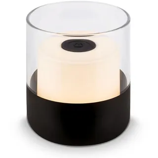 BRILONER – Mini LED Tischlampe Kabellos mit Glas, Dimmbare Nachttischlampe Touch, Schreibtischlampe, Leselampe, Tischleuchte Outdoor & Indoor, Camping Lampe, Warmweißes Licht, 9x10 cm, schwarz