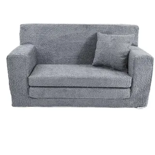 FORTISLINE Kindersofa aus Teddy-Stoff, ausklappbar, 83x43x47 cm, Kindercouch aus Schaumstoff mit abnehmbarem Bezug, Oeko-TEX, hergestellt in der EU, Grau