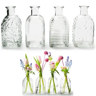 Annastore 12 x kleine Vasen aus Glas Vintage - H 13,5 cm - Ø 6,5 cm