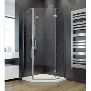 Set Duschkabine Dusche + Duschwanne Fünfeck 90x90x195 cm Klarglas Tür RECHTS VI
