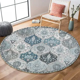 Nyescasa Runder Teppich Vintage Boho Waschbar Baumwollteppich Mandala Bedruckt Wohnzimmerteppich Rund 100cm Flauschig Modern Teppich für Schlafzimmer Wohnzimmer Esszimmer Küche Innen