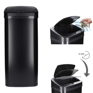 TP Sensor Müll-Eimer, Abfall-Behälter aus Edelstahl, automatischer Deckel, eckig, ca. 40 Liter, geruchsdicht, für Küche, Restmüll, Bio-Abfall oder als Windel-Eimer in schwarz