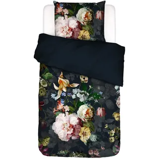 ESSENZA Bettwäsche Fleurel Indigo Blau Blumen Blüten Pflanzen Rosen Geblümt Floral Winter Flanell, Größe:155 cm x 220 cm