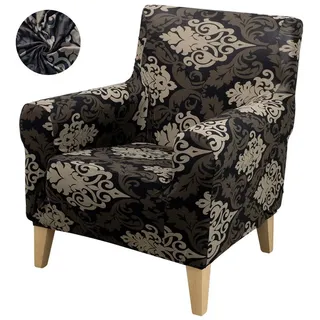 BTTO Sesselhusse Sofabezug Geblümt,Couchbezug 1 Sitzer,Sessel-Schutzhülle, Stretch Holz Arm Stuhl Abdeckung schwarz