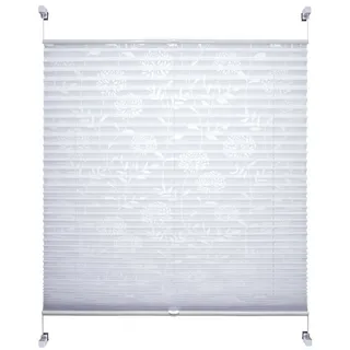 HOMBERA Plissee mit ausgebranntem Blumen-Motiv, halbtransparent, ohne Bohren oder Schrauben, verspannt, Klemmfix-Montage, lichtdurchlässig weiß 120 cm x 130 cm