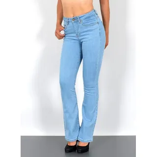 ESRA Bootcut-Jeans Bootcut Jeans Damen High Waist Stretch Wide Leg Jeans bis Übergröße B1 Damen Bootcut Jeans High Waist Damen Schlaghose Jeans weites Bein Hose blau 48
