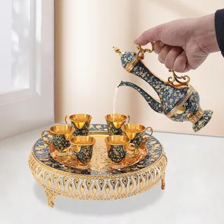 Kaffeetassen Türkisch, Vintage Kaffeekannen Set Mit 6 Tassen, Teetasse Royal Metall Teegläser Set, Teeservice Set Für Home Coffee Tea Party (dark Blue)