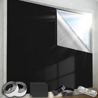 Verdunklungsrollo Ohne Bohren 420D Oxford Zuschneidbar Sonnenschutz Dachfenster Verdunkelung Tragbare Blackout Blinds für Ferienhäuser, Wohnmobilfenster, Fenster Verdunkelung Magnetisch 100x145CM