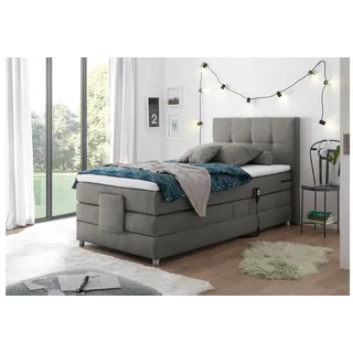 Bega Consult Boxspringbett Boxspringbett Manolo 2 in Stoff elephant mit Motor 100x200 cm grau