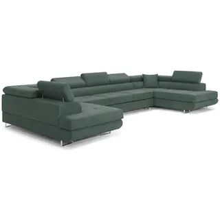 Ecksofa mit Schlaffunktion und Bettkasten PASTI XXL U-Form, Couch, Eckcouch für Ihr Wohnzimmer, Salbeigrün - Grün
