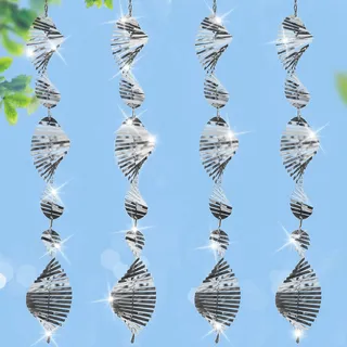 12 Stück 3D vogelabwehr reflektierende windspirale, Edelstahl Windspiel zur Vogelabwehr, Vogelschreck Balkon Garten, Spirale Windspiel Reflektierende Vogelabwehr, Außenbereich Spatzenabwehr Spirale