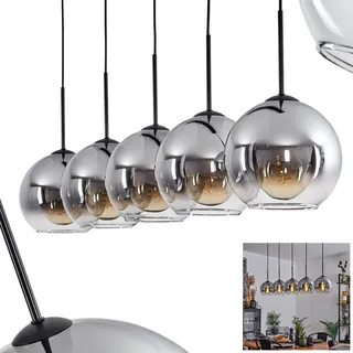 HOFSTEIN Hängeleuchte Koyoto, 5-flammige Hängelampe aus Metall/Glas in Schwarz/Rauchfarben/Klar, moderne Pendelleuchte im Retro/Vintage-Design, Ø Schirme 20 cm, E27, Esszimmer, Küche, Wohnzimmer