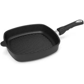 AMT Gastroguss Eckpfanne 28 x 28 cm, 5 cm hoch, mit Grillboden, abnehmbarer Stiel, nicht induktionsgeeignet, Lotan® Antihaft-Veredelung, Gusspfanne (Aluguss), AMZN-E285G-Z20B