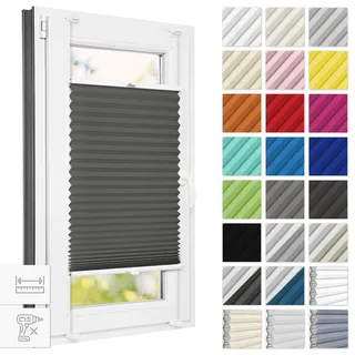 Estika Plissee ohne Bohren 120 cm x 120 cm - Anthrazit - Bruchfeste Klemmhalter, Plissee Klemmfix, Rollos für Fenster ohne Bohren, Jalousien Fenster für innen, Raffrollo, Fensterplissee