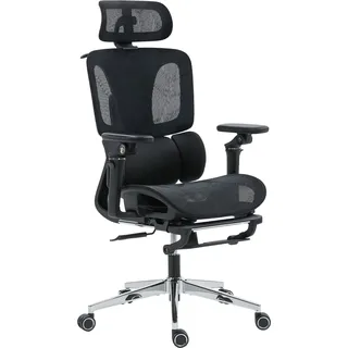 HOMCOM Ergonomischer Bürostuhl mit 6D-Armlehnen, verstellbarer Kopfstütze und Sitztiefe, Mesh, neigbar, höhenverstellbar, Lordosenstütze, Fußstütze, Schwarz   Aosom