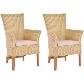 Set/2 Rattan Esszimmerstuhl Rattanstuhl Esszimmer Stühle mit Armlehne (Hell)