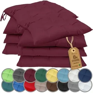 NatureMark 8er Set Stuhlkissen mit Bändern 40x40 cm – Gefüllte Sitzkissen, Outdoor & Indoor – Bordeaux rot