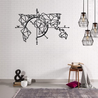 Homemania Wanddekoration aus Metall, Weltkarte, Schwarz – Kunst, Haus, Deko – für Wohnzimmer, Büro, Wand