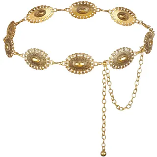 DRESHOW Western Metall Concho Gürtel für Damen Cowgirl Boho Concho Gürtel Verstellbare Gold Vintage Taillenkette für Damen für Kleider Jeans Country Konzerte - Einheitsgröße