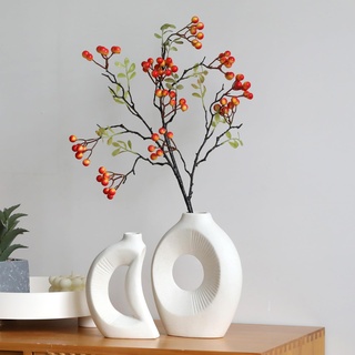 Keramik Vase für pampasgras, Beinhome Weiß Vase modern deko vase Boho Moon Sun Form, Kreative 2er Set Vasen, Spiral Blumenvase Runde Vase Mit Loch