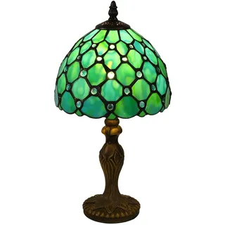 FUMAT Tiffany Tischlampe, Retro Lampe, Kleine Vintage Nachttischlampe, Deko Tischleuchte, Blau Blumen Muster, Handcraft Bunte Glas Lampenschirm, Mit E27 LED Glühbirne, für Schlafzimmer Wohnzimmer Büro