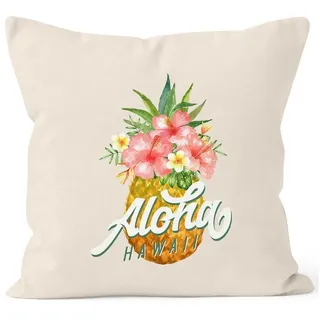 Autiga Dekokissen Kissenbezug Ananas Aloha Hawaii Blumen Pineapple Tropical Summer Jungle Paradise Hummingbird Kissen-Hülle Deko-Kissen quadratisch Baumwolle Autiga® beige