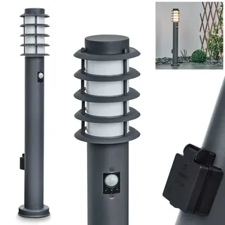 HOFSTEIN Wegeleuchte Tunes, Außenwegeleuchte mit Bewegungsmelder und Steckdose aus Metall/Kunststoff in Anthrazit/Weiß, moderne Außenleuchte für Garten, Außenbereich, Hof, Terrasse, 80 cm, E27, IP44