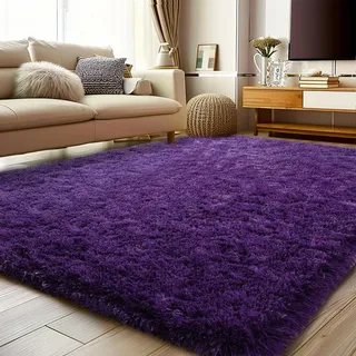 BSGIFT Shaggy Hochflor Teppich Lila 240x340 Teppich Flauschig, Modern Langflor Wohnzimmerteppich Bettvorleger High-Pile Carpet rutschfest für Wohnzimmer Schlafzimmer Kinderzimmer