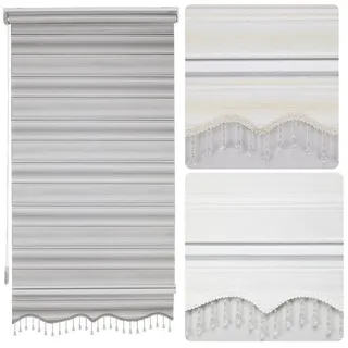Doppelrollo Doppelrollo Klemmfix ohne bohren für Fenster und Türen mit Perlen, Plisseeonline, blickdicht, Klemmfix, Klemmfix, Jalousie freihängend mit Klemmträger, Seitenzugrollo, einfache Montage goldfarben 70 cm x 150 cm