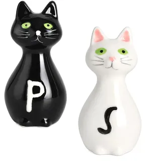 Salz und Pfefferstreuer Set Katzen, Pfeffer und Salzstreuer Katze | Keramik Gewürzspender im Tierdesign, für Küche & Esstisch, Küchenzubehör, Muttertag & Einweihung, Katzen Geschenk