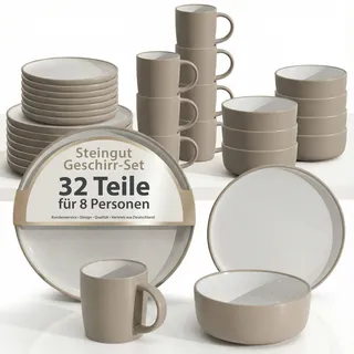 Hausfelder Steingut Geschirrset 8 Personen, 32-teilig, Nordic Sand