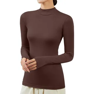 Damen Long Sleeve Shirt halber Rollkragen Slim Fit Basic Oberteile Einfarbiger Dünn Hemd Tshirts Langarmshirt Pullover Langarm Thermoshirt Oberteil