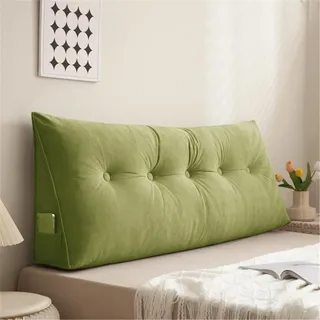 Treer Einfarbig Rückenkissen Lesekissen Keilkissen für Bett Sofa Samt Großes Lendenkissen Rückenlehne Dreieckigen Abnehmbarem Bezug Kopfteilkissen Bettkissen mit Seitenfach (100 * 50 * 20cm,Grün)