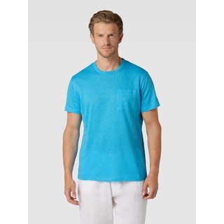 T-Shirt aus Leinen mit Brusttasche Modell 'ECSTASEA', Neon Blau, XL