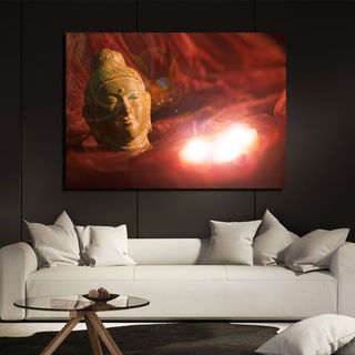 LED Wandbild beleuchtet Leuchtbild Wanddekoration Buddha Kunstdruck mit Beleuchtung, Batterien, 3x LED Leuchtmittel, LxH 45x30 cm