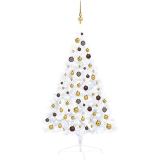 vidaXL Künstlicher Halber Weihnachtsbaum mit LEDs & Kugeln Weiß 120cm
