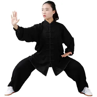FLY FLU Tai Chi Kung-Fu Taiji Tang Anzug Tai Chi Kleidung Morgengymnastik Kleidung Kung Fu Kleidung Kampfkunst Kleidung Baumwolle Leinen - (Kleidung Und Hose),Black-XXXL