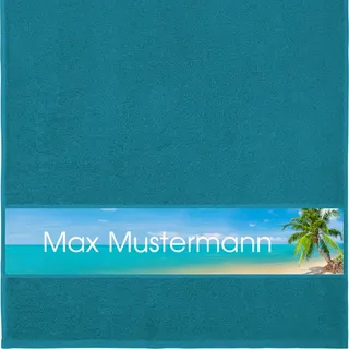 Manutextur Handtuch mit Namen - personalisiert - Motiv Strand 2 - viele Farben & Motive - Dusch-Handtuch - Petrol - Größe 50x100 cm - persönliches Geschenk mit Wunsch-Motiv und Wunsch-Name