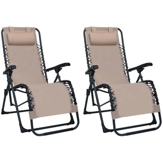 [Neues Design]Klappbare Liegestühle 2er Set Sonnenliege Gartenliege Strandliege Relaxstuhl Ergonomisch Taupe Textiline Ergonomischer NEW Möbel 5870