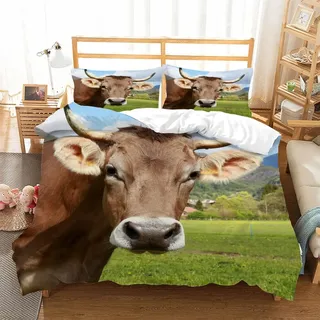 BUMIYA Kinder Bettwäsche Set 135x200 Bettwäsche kuhmotiv Lustige süße Kuh Bettbezug Mikrofaser Weiche mit Reißverschluss Kühe Auf Der Weide Jungen Mädchen Bettbezüge mit 2 Kissenbezug 80x80 cm